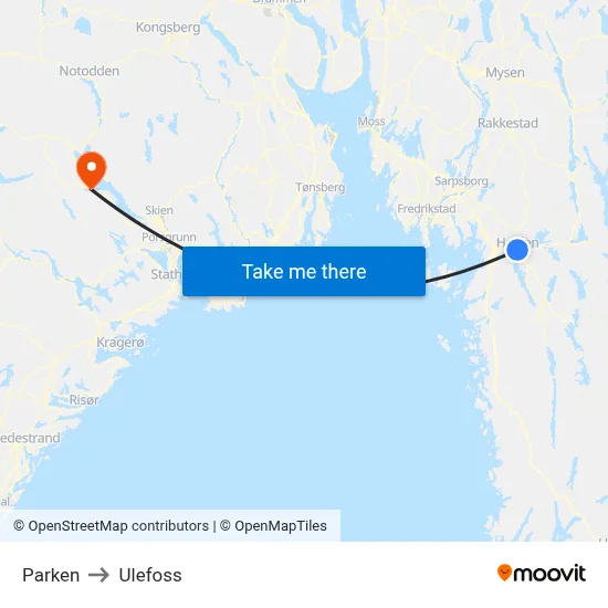 Parken to Ulefoss map
