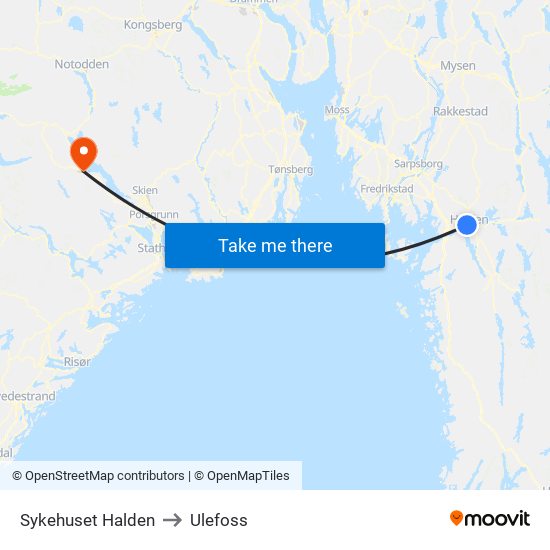 Sykehuset Halden to Ulefoss map