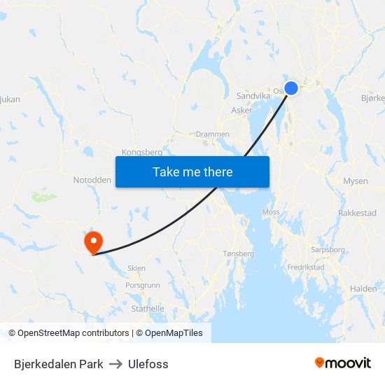 Bjerkedalen Park to Ulefoss map