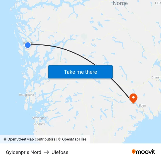 Gyldenpris Nord to Ulefoss map