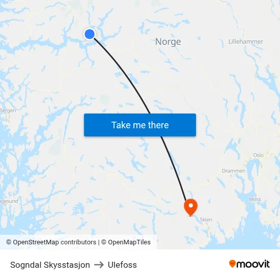 Sogndal Skysstasjon to Ulefoss map