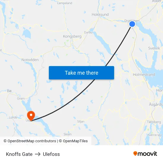 Knoffs Gate to Ulefoss map