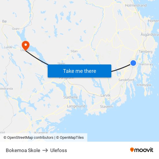 Bokemoa Skole to Ulefoss map