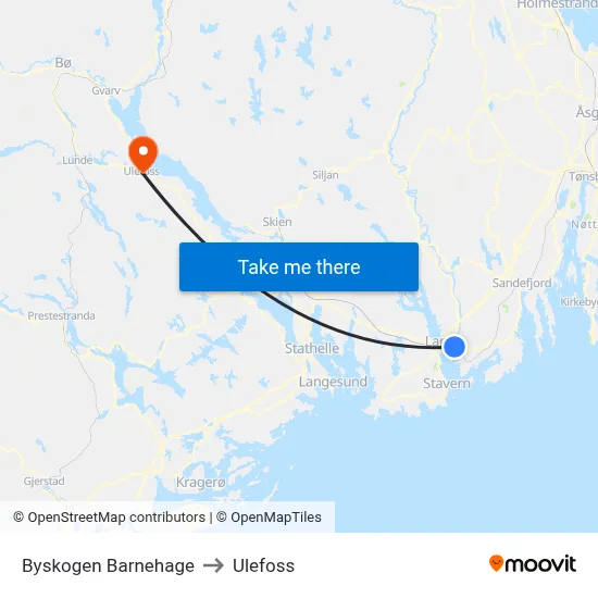 Byskogen Barnehage to Ulefoss map
