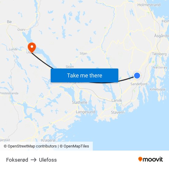 Fokserød to Ulefoss map