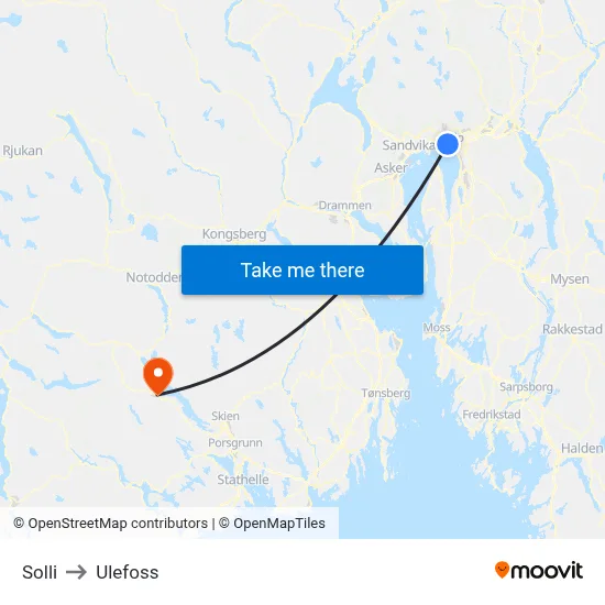 Solli to Ulefoss map