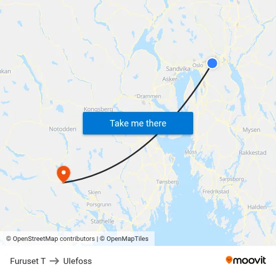 Furuset T to Ulefoss map