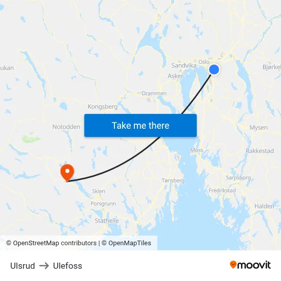 Ulsrud to Ulefoss map