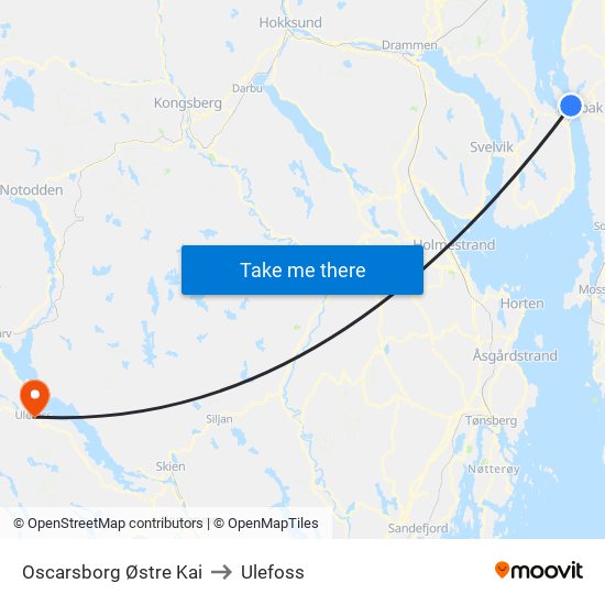 Oscarsborg Østre Kai to Ulefoss map