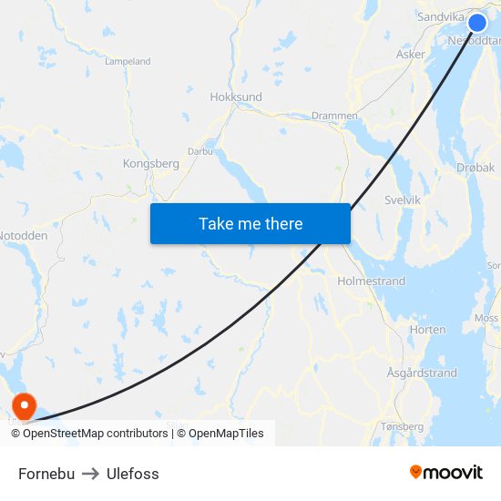 Fornebu to Ulefoss map