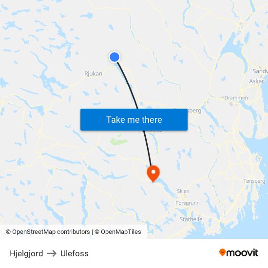 Hjelgjord to Ulefoss map