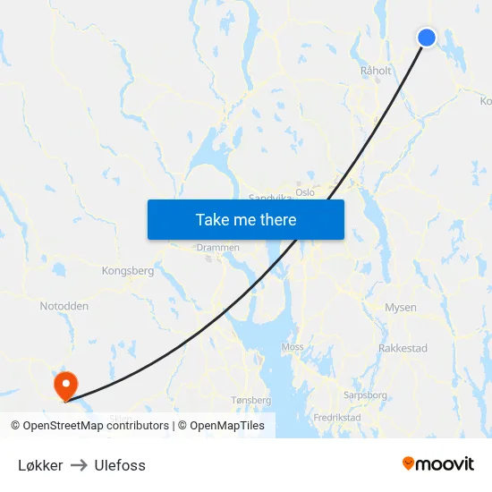 Løkker to Ulefoss map