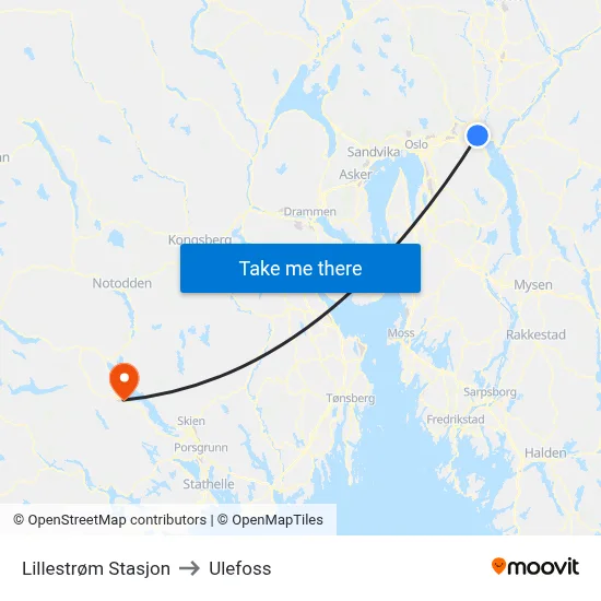 Lillestrøm Stasjon to Ulefoss map