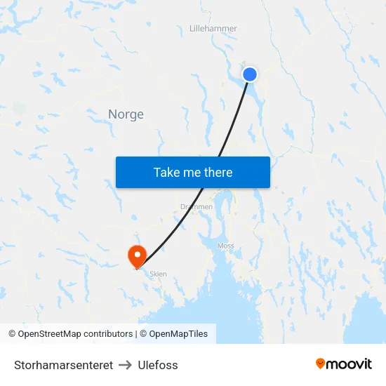 Storhamarsenteret to Ulefoss map