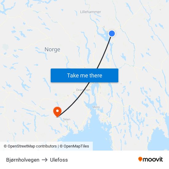 Bjørnholvegen to Ulefoss map