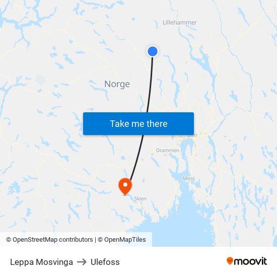 Leppa Mosvinga to Ulefoss map