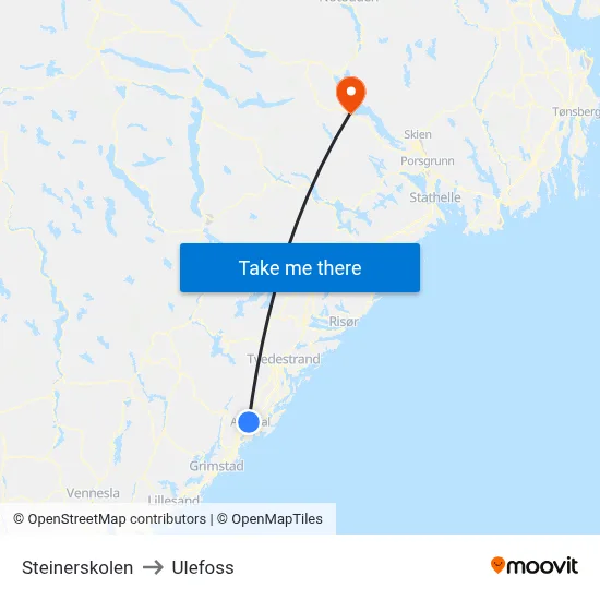 Steinerskolen to Ulefoss map