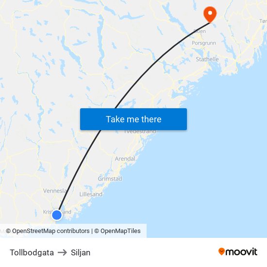 Tollbodgata to Siljan map