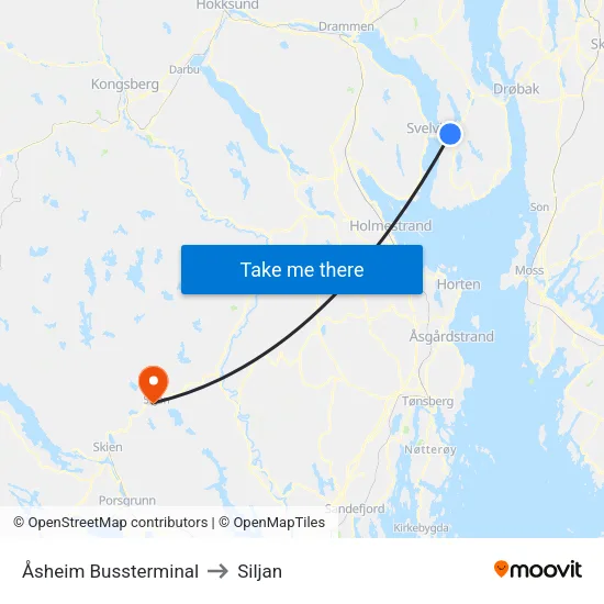 Åsheim Bussterminal to Siljan map