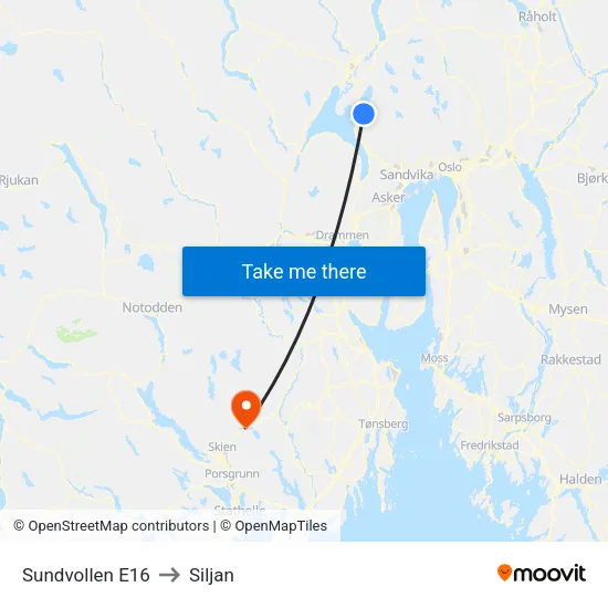 Sundvollen E16 to Siljan map