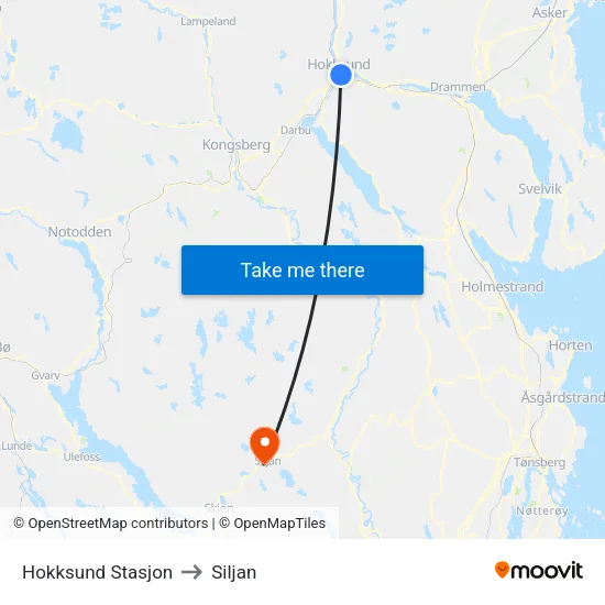 Hokksund Stasjon to Siljan map