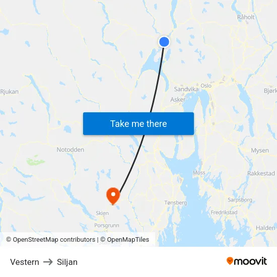 Vestern to Siljan map