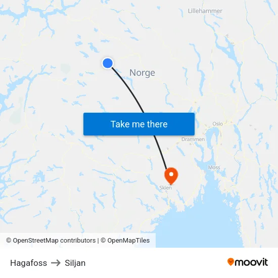 Hagafoss to Siljan map
