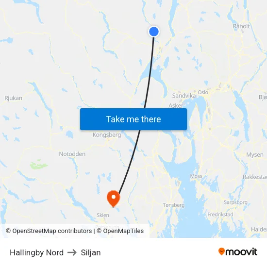 Hallingby Nord to Siljan map