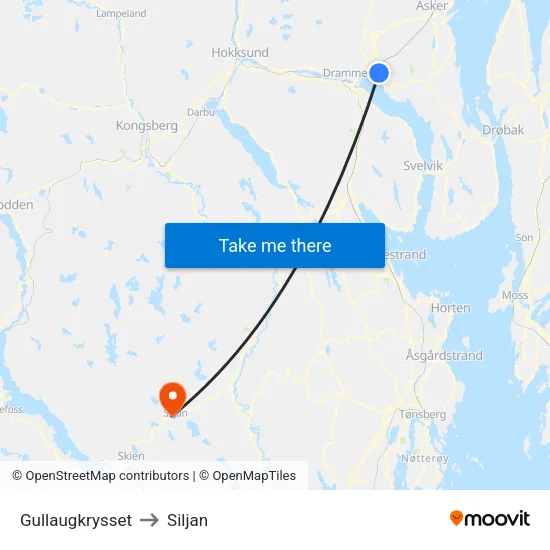 Gullaugkrysset to Siljan map