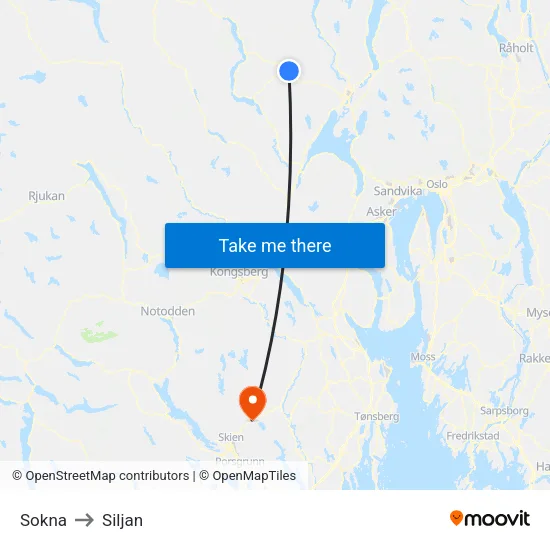 Sokna to Siljan map