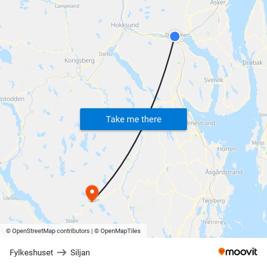 Fylkeshuset to Siljan map