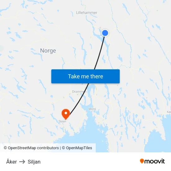 Åker to Siljan map