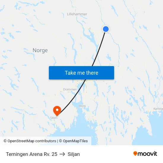 Terningen Arena Rv. 25 to Siljan map