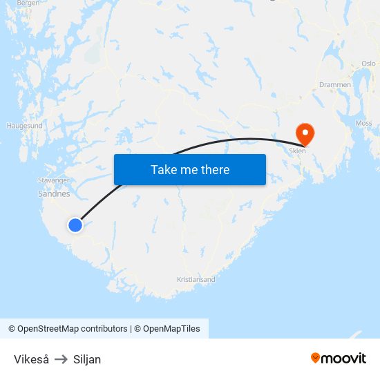 Vikeså to Siljan map