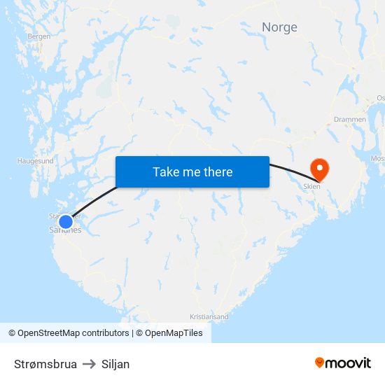Strømsbrua to Siljan map
