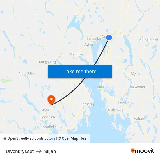 Ulvenkrysset to Siljan map