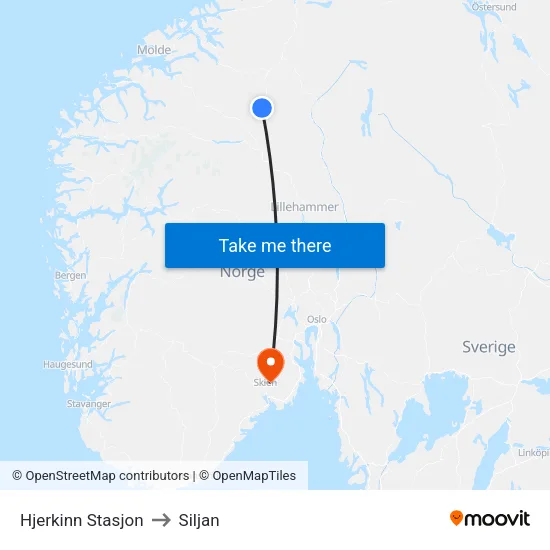 Hjerkinn Stasjon to Siljan map