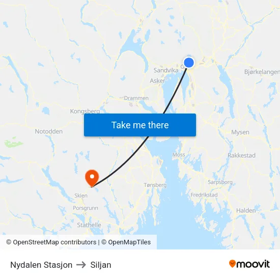 Nydalen Stasjon to Siljan map