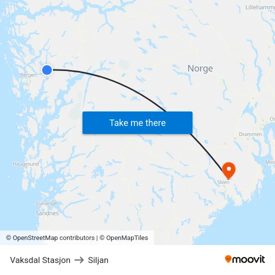 Vaksdal Stasjon to Siljan map