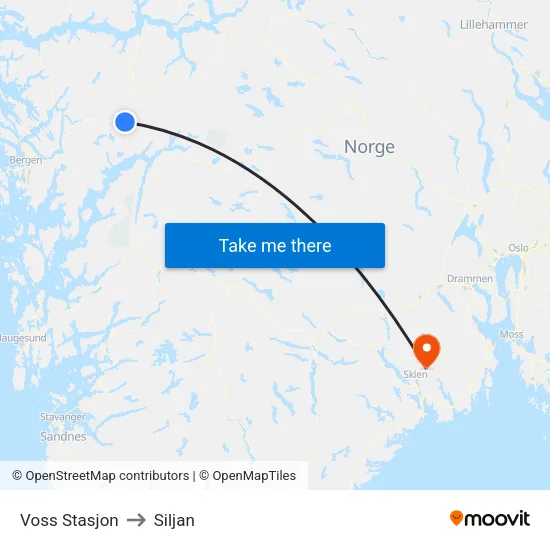 Voss Stasjon to Siljan map