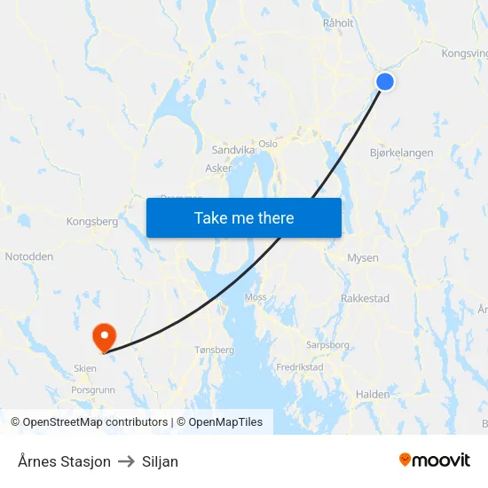 Årnes Stasjon to Siljan map