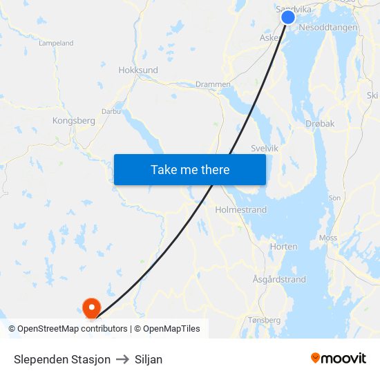 Slependen Stasjon to Siljan map