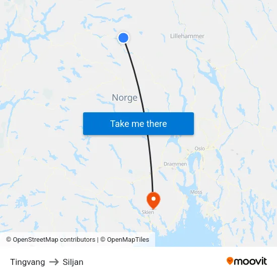 Tingvang to Siljan map