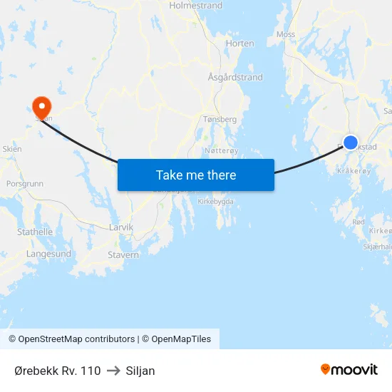 Ørebekk Rv. 110 to Siljan map