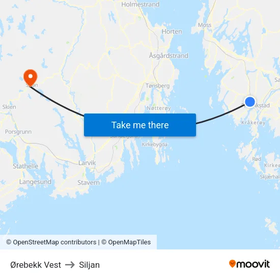 Ørebekk Vest to Siljan map