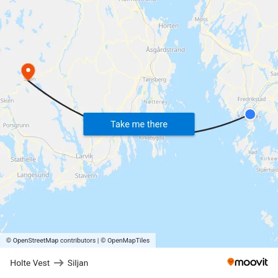 Holte Vest to Siljan map