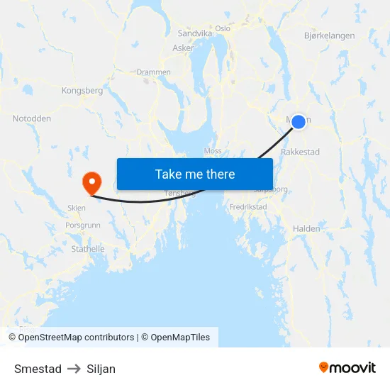 Smestad to Siljan map