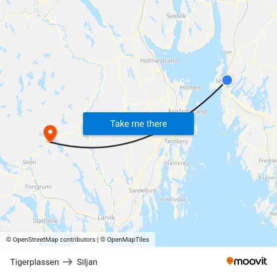 Tigerplassen to Siljan map