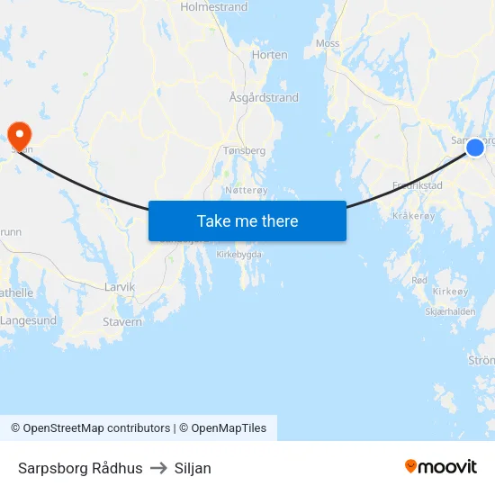 Sarpsborg Rådhus to Siljan map