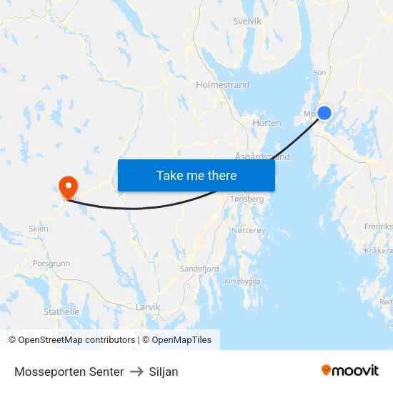 Mosseporten Senter to Siljan map